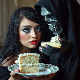 A photographic image of a chubby, beautiful, stunning young woman with long black hair and captivating crystal blue eyes