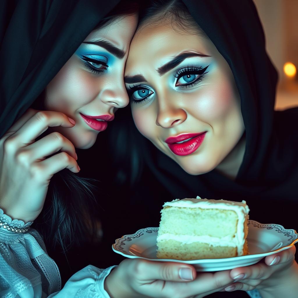 A photographic image of a chubby, beautiful, stunning young woman with long black hair and captivating crystal blue eyes