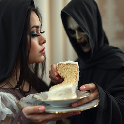 A photographic image showcasing a chubby, soft, beautiful young woman with long black hair and stunning crystal blue eyes