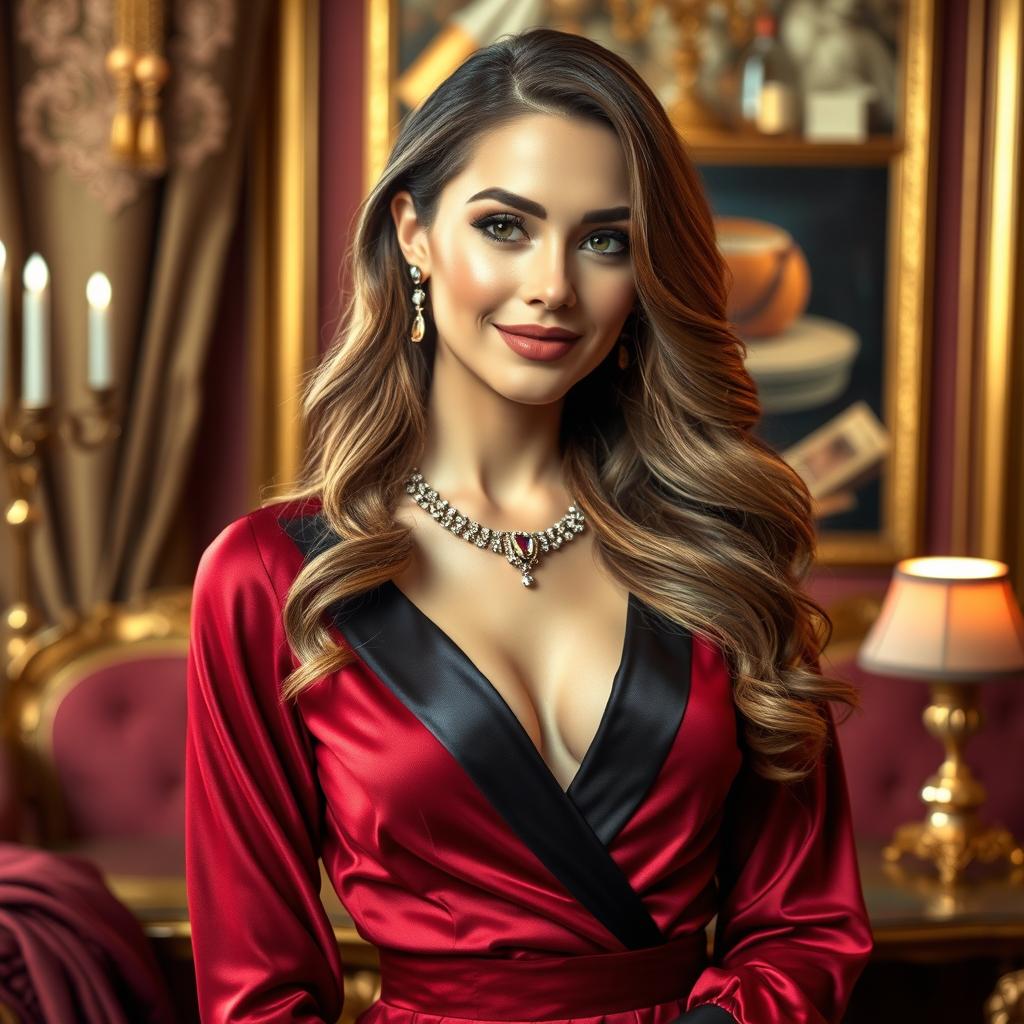 A beautiful and elegant woman dressed in luxurious clothing, embodying sophistication and grace