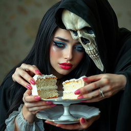 A photographic image of a soft, fat, beautiful young woman with long black hair and stunning crystal blue eyes