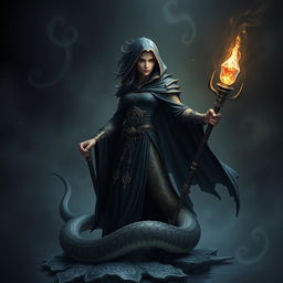 A striking half-snake warlock character inspired by Dungeons and Dragons