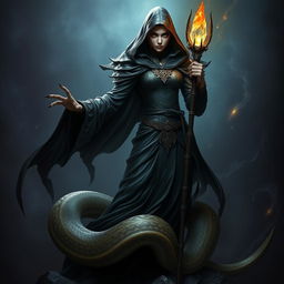 A striking half-snake warlock character inspired by Dungeons and Dragons
