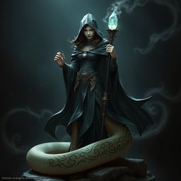 A striking half-snake warlock character inspired by Dungeons and Dragons