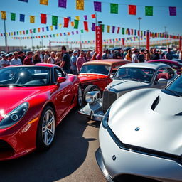 A stunning collection of various cars lined up in a vivid car show setting