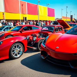 A stunning collection of various cars lined up in a vivid car show setting