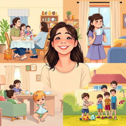 A vibrant scene depicting a 20-year-old girl at the center, radiating joy and connection
