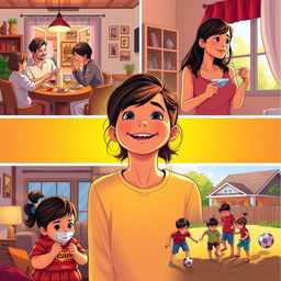 A vibrant scene depicting a 20-year-old girl at the center, radiating joy and connection