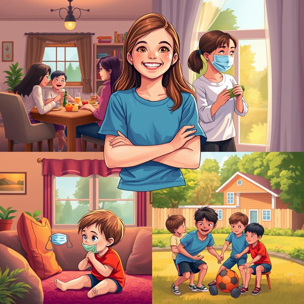 A vibrant scene depicting a 20-year-old girl at the center, radiating joy and connection