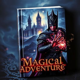 A mesmerizing book cover for a magical adventure, featuring a dark and enchanting landscape shrouded in shadows