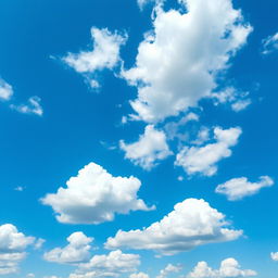 A vast blue sky filled with an array of large white fluffy clouds, creating a stunning contrast with the vibrant blue atmosphere