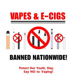 A Public Service Announcement (PSA) poster highlighting the national ban on vapes and e-cigarettes
