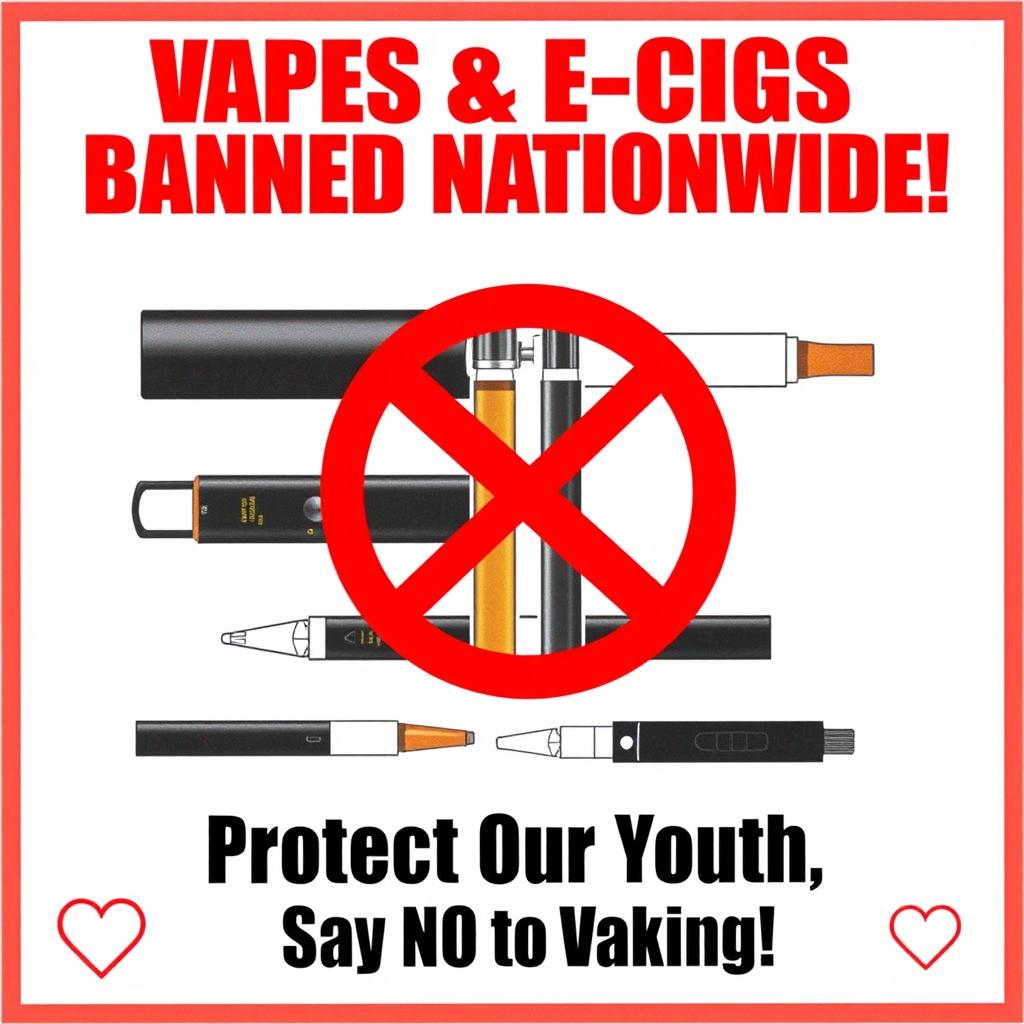 A Public Service Announcement (PSA) poster highlighting the national ban on vapes and e-cigarettes