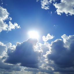 A stunning landscape featuring a beautiful blue sky filled with numerous large, fluffy clouds