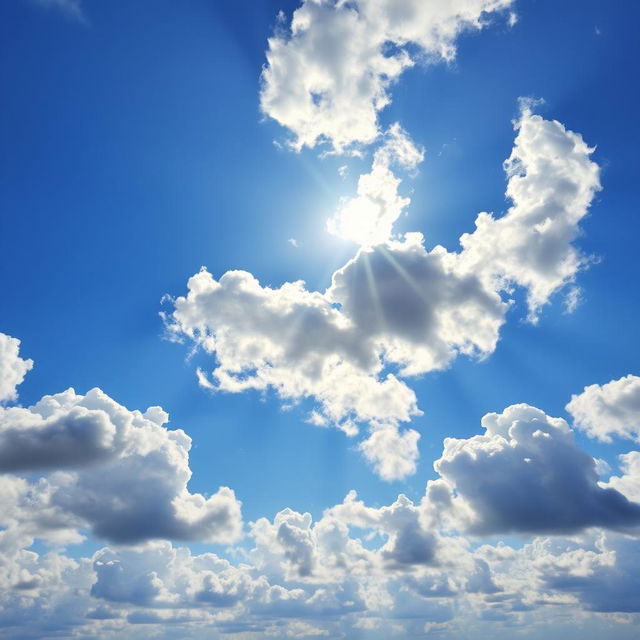 A stunning landscape featuring a beautiful blue sky filled with numerous large, fluffy clouds