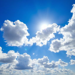 A stunning landscape featuring a beautiful blue sky filled with numerous large, fluffy clouds