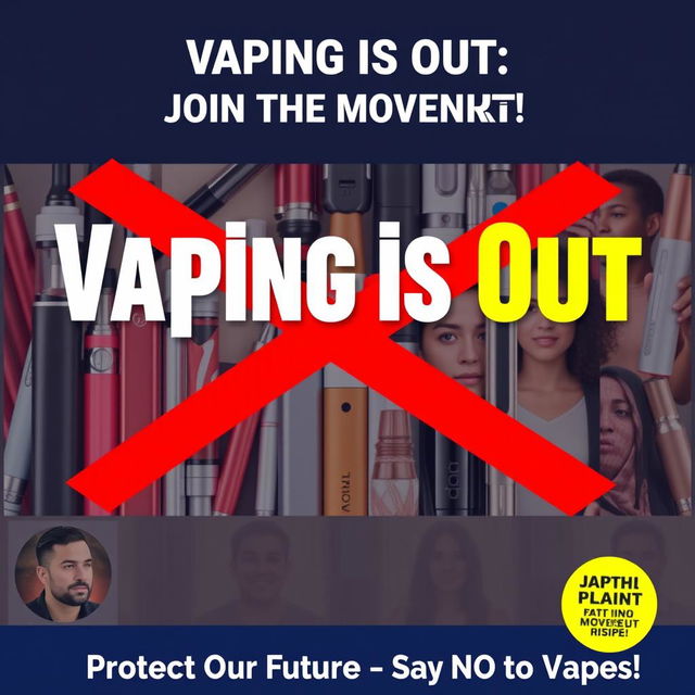 A vibrant and impactful PSA poster design raising awareness about the national ban on vapes and e-cigarettes