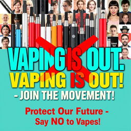 A vibrant and impactful PSA poster design raising awareness about the national ban on vapes and e-cigarettes