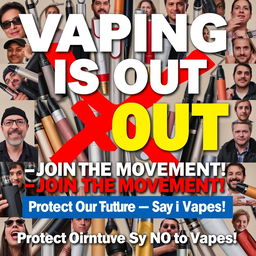 A vibrant and impactful PSA poster design raising awareness about the national ban on vapes and e-cigarettes