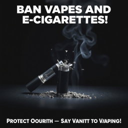 A powerful Public Service Announcement (PSA) poster raising awareness about the national ban on vapes and e-cigarettes