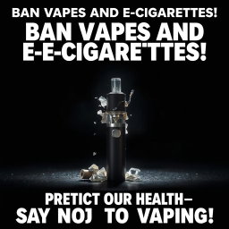 A powerful Public Service Announcement (PSA) poster raising awareness about the national ban on vapes and e-cigarettes