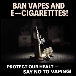 A powerful Public Service Announcement (PSA) poster raising awareness about the national ban on vapes and e-cigarettes