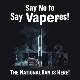 A powerful and impactful PSA poster highlighting the national ban of vapes and e-cigarettes