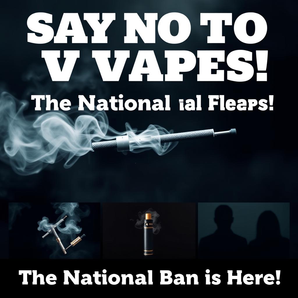 A powerful and impactful PSA poster highlighting the national ban of vapes and e-cigarettes