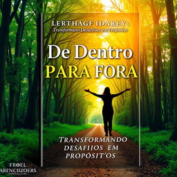 A captivating e-book cover titled "De Dentro Para Fora: Transformando Desafios em Propósitos", featuring an inspiring theme of personal growth and self-discovery