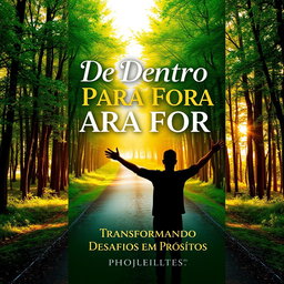A captivating e-book cover titled "De Dentro Para Fora: Transformando Desafios em Propósitos", featuring an inspiring theme of personal growth and self-discovery