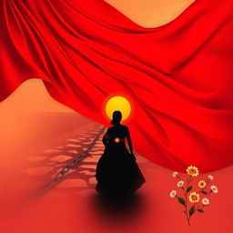 A portrait page depicting a vibrant red sari with traditional patterns flowing elegantly in the background