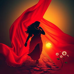 A portrait page depicting a vibrant red sari with traditional patterns flowing elegantly in the background