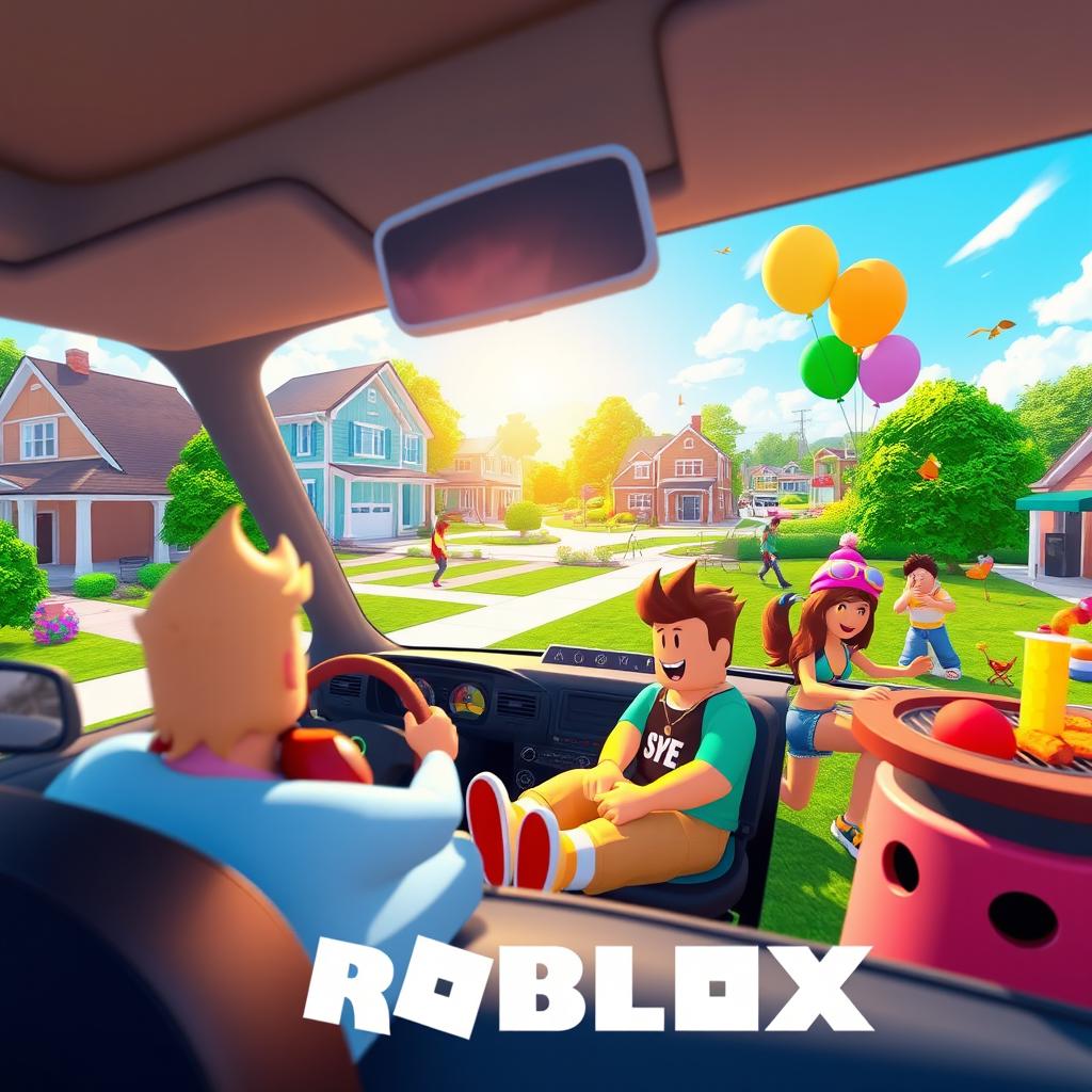 A vibrant and dynamic thumbnail depicting life inside a Brookhaven Roblox game scene