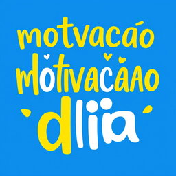 A vibrant and fun logo featuring the phrase "motivacao do dia" in large, relaxed font set against a bright blue background