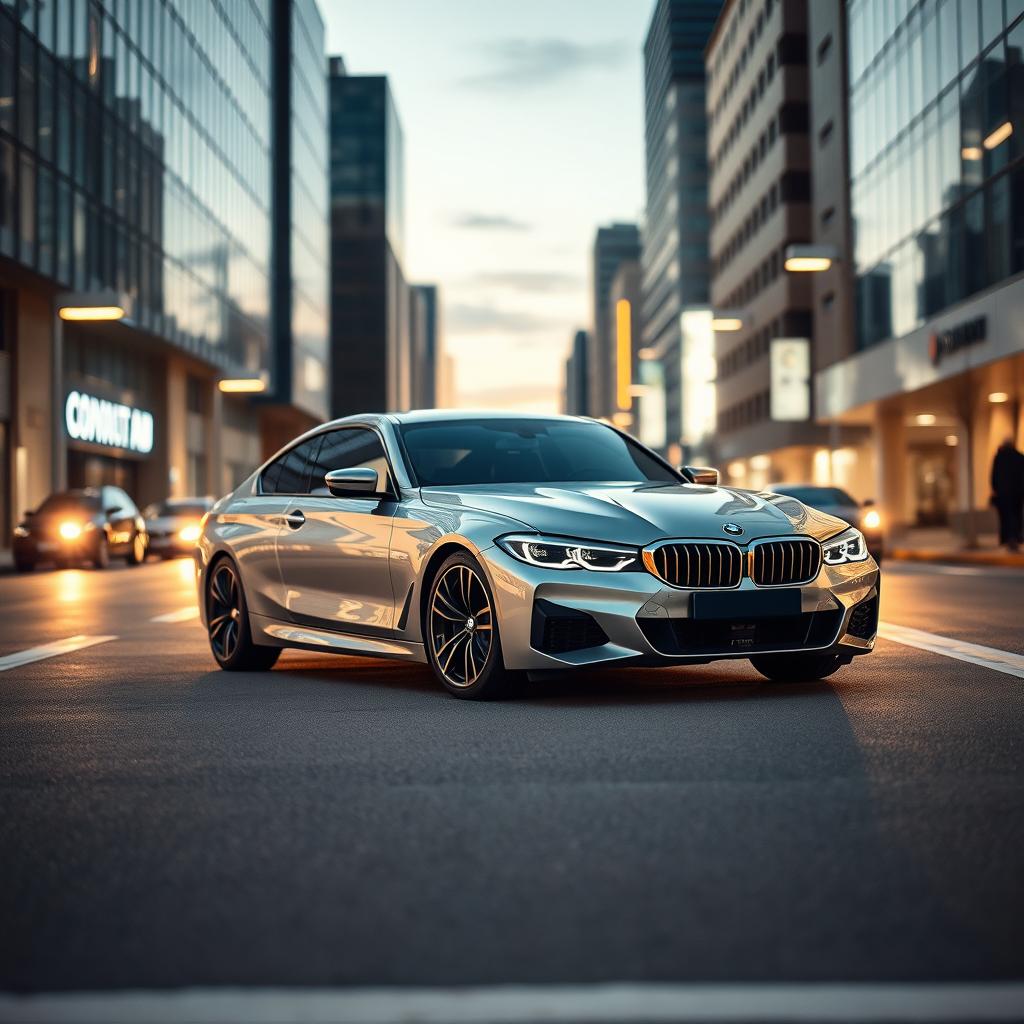 A stunning BMW car in a modern urban setting, showcasing its sleek lines and dynamic design