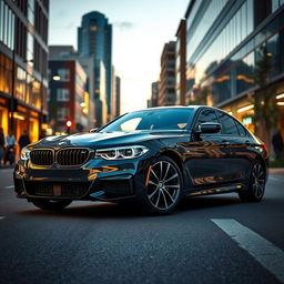 A stunning BMW car in a modern urban setting, showcasing its sleek lines and dynamic design