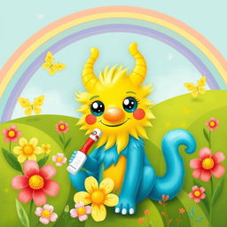 An artistic interpretation of Dentwl, a whimsical creature with a toothbrush for a nose and toothpaste as its fur