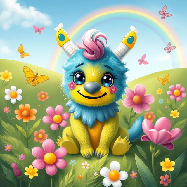 An artistic interpretation of Dentwl, a whimsical creature with a toothbrush for a nose and toothpaste as its fur