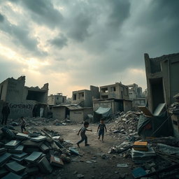 A poignant and impactful scene depicting the aftermath of a conflict in Gaza