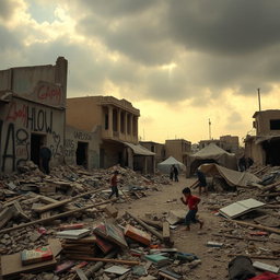 A poignant and impactful scene depicting the aftermath of a conflict in Gaza