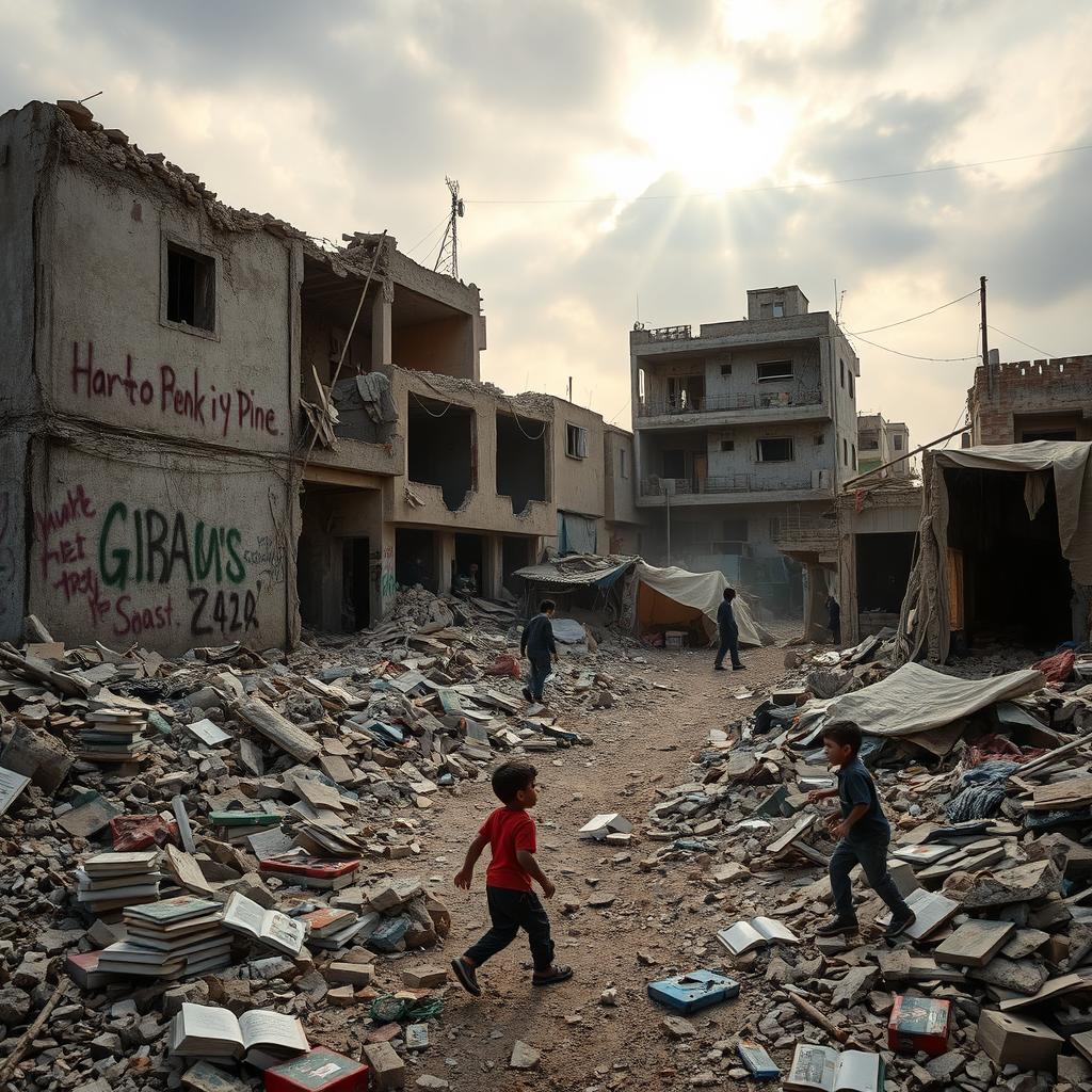 A poignant and impactful scene depicting the aftermath of a conflict in Gaza