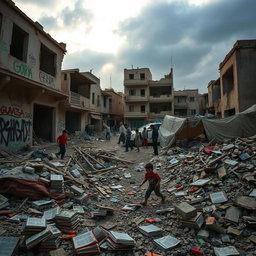 A poignant and impactful scene depicting the aftermath of a conflict in Gaza