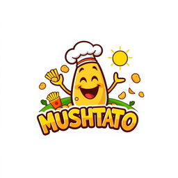 A whimsical and colorful logo design for a fictional potato product brand called "MUSHTATO"