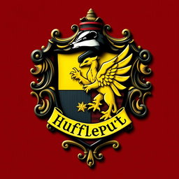 A detailed shield emblem featuring a striking black Badger and a vibrant yellow Phoenix, elegantly intertwined on the crest