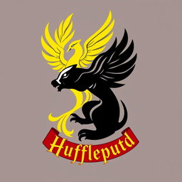 A beautifully designed emblem featuring a stylized black badger and a vibrant yellow phoenix intertwined