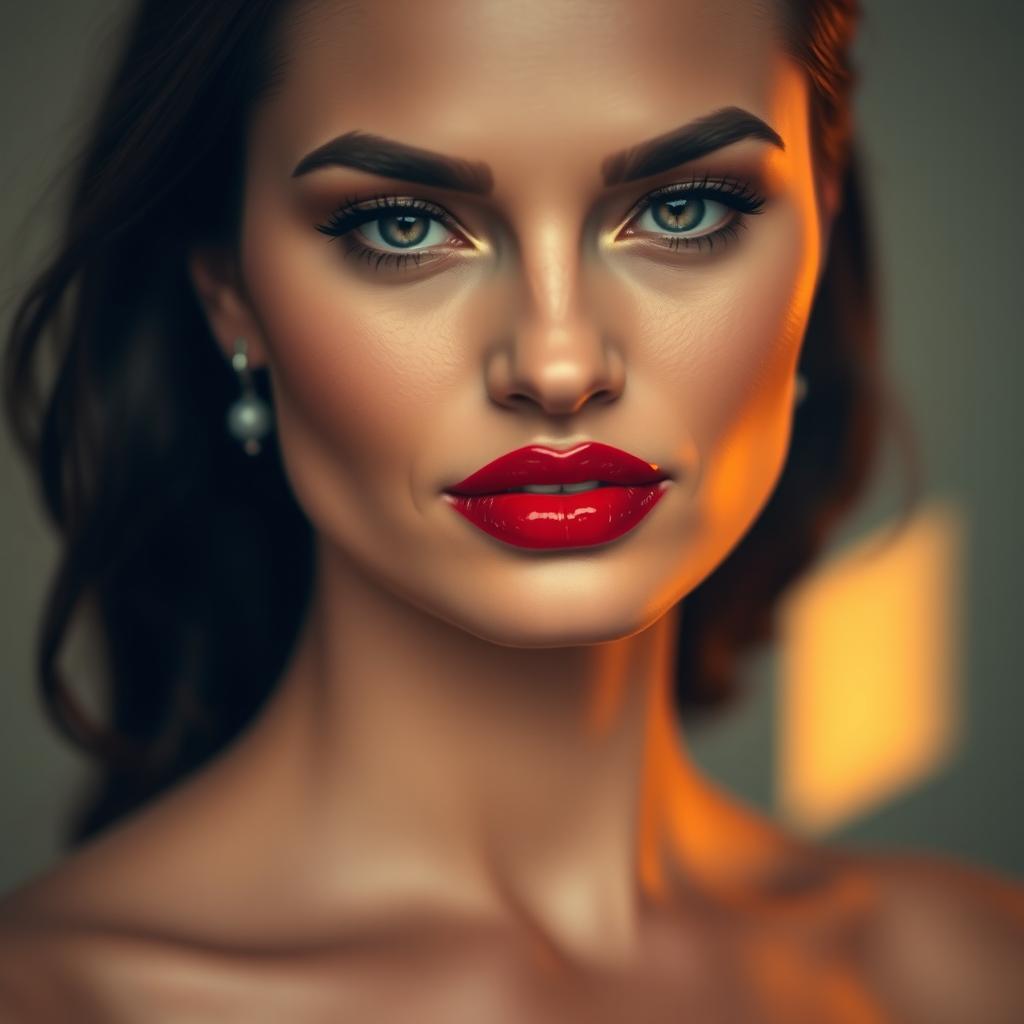 An artistic portrait of a woman with a defined jawline, showcasing her strong facial features