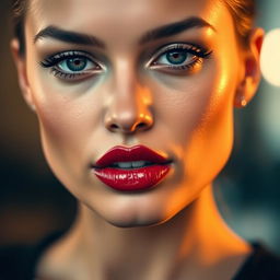An artistic portrait of a woman with a defined jawline, showcasing her strong facial features