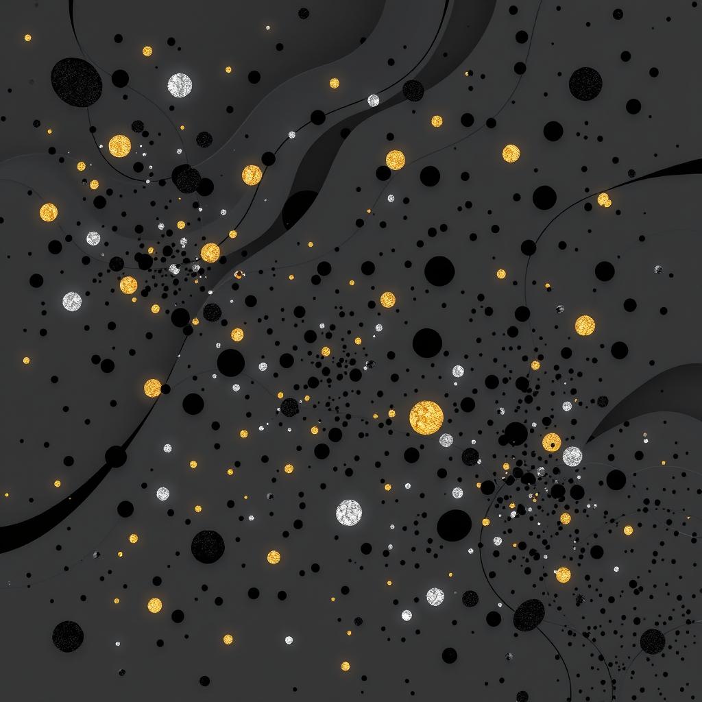 A stunning black scatter pattern in an abstract design, featuring fluid lines and organic shapes that create a sense of movement and depth