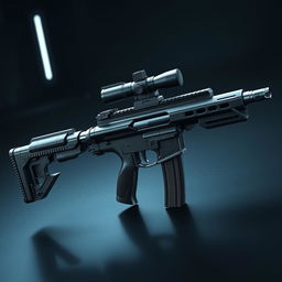 A highly detailed and realistic depiction of the Artemis Rifle, featuring a sleek, futuristic design with a matte black finish