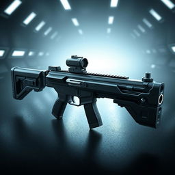 A highly detailed and realistic depiction of the Artemis Rifle, featuring a sleek, futuristic design with a matte black finish